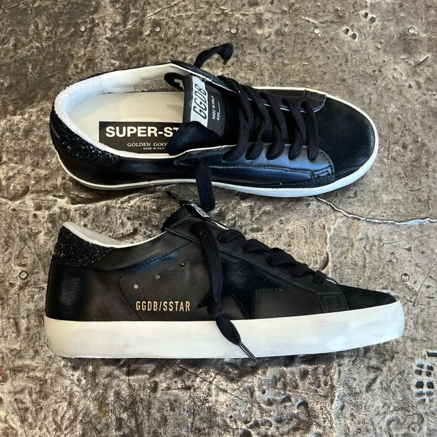 スニーカー Golden Superstar Nappa Upper Suede Sneakers Golden Goose Superstar in Black Leather Nappa Upper Suede